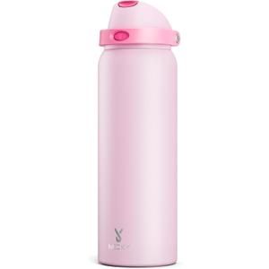 40 oz Insulated Water Bottle for Sports: Meoky Stainless Steel Water Bottle with 2-in-1 Straw and Spout Lid - Leak Proof, Cold for 24 Hours, Protective Silicone Base, BPA-Free for Women Gym, Blush