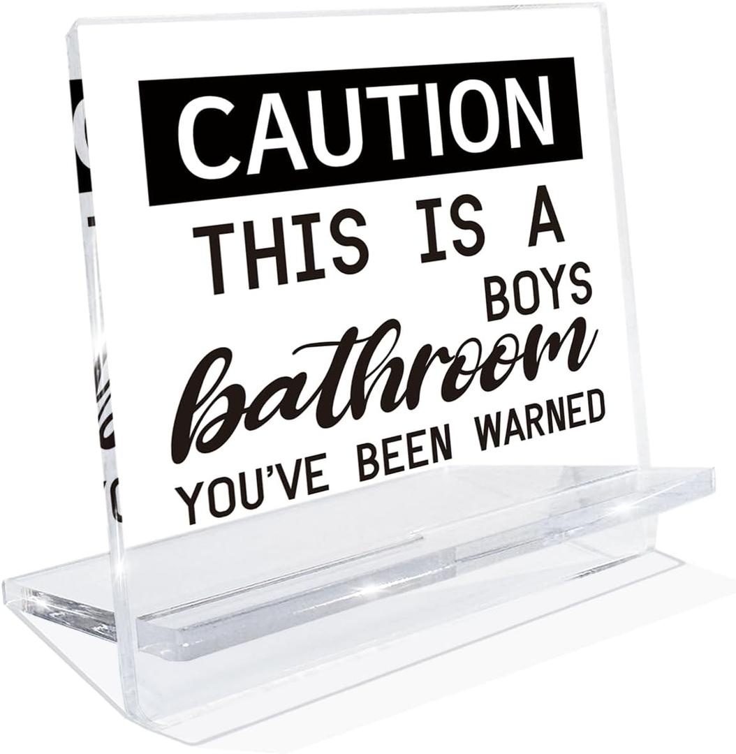 Reminder Signs, This is A Boys Bathroom Sign, Funny Tabletop Decor for Toilet Washroom, Home Acrylic Decorations, Desktop Decors, Kids Son Bathroom Decor 4.3x3.9x2.5 inches