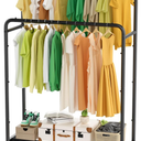 Simple Trending Clothing Clothes Rack Double Rods with Wheels, Rolling Metal Garment Rack for Hanging, Black
