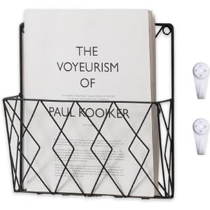 Wall-Mounted File Organizer, Metal Wall File Holder, Magazine Rack, Space-Saving Design, Ideal for Home Office, Workspace, and Study Room Organization (Black)