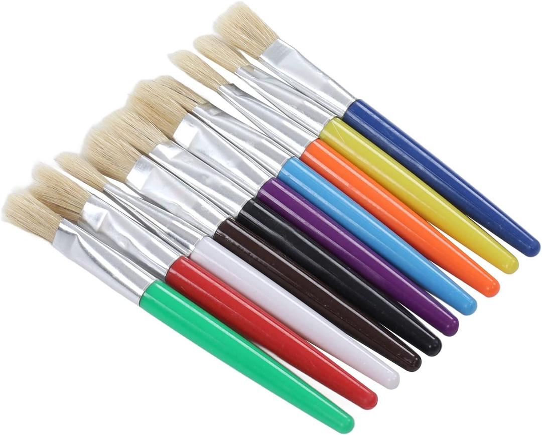 Craft Brushes, Bristle Material Aluminum Tube Interface Easy Flat Paint Brush 5 Flat Brushes and 5 Barrel Brushes