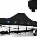 1400D Center Console Boat Cover 20-22 ft, Heavy Duty Waterproof Marine Canvas, Trailerable V-Hull Boat Cover with Outboard Motor Cover Bag, Straps, Black