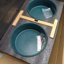 SPUNKYJUNKY Ceramic Elevated Dog Bowls 2 Pack - 8.3inch Raised Dog Bowls with Non-Slip Wooden Stand for Large Dogs Dishwasher Safe (Green,60OZ*2)