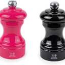 Peugeot Bistro Pepper and Salt Mill Set, 4in - Essential Kitchen Tools with Adjustable Grinding Precision, Beechwood Mills - Enhance Flavors in Everyday Cooking (Pink/Black)