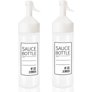 CHILDHOOD 12 oz Squeeze Bottle, Plastic Seasoning Bottle With Cap, For Vinegar Olive Oil Soy Sauce Set Of 2 Pcs - White