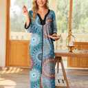 Bloggerlove House Dresses for Women Zip Up Robes Soft Cotton Nightgown Half Sleeve House Coat Long Night Gowns Sleepwear (S)