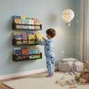 Esonal Deep Walnut Nursery Floating Shelves Set of 3– Wall Mounted Kids Bookshelf & Toy Organizer – 16 Inch Rustic Pine Hanging Display Book Shelves for Bedroom, Playroom, and Baby Decor
