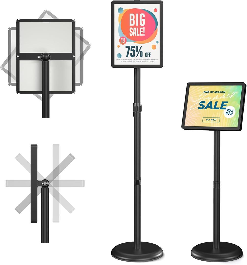 Relx Adjustable Outdoor Sign Holder Stand for Display - 8.5x11 inch Floor Sign Stand with Base for Business Retail Events - Vertical & Horizontal View Displayed