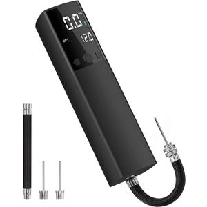 Pumteck Electric Ball Pump, Smart Air Pump Portable Fast Ball Inflation with Precise Pressure Gauge and Digital LCD Display for Football Basketball Volleyball Football (2 Pin and 1 Spout) (Black)