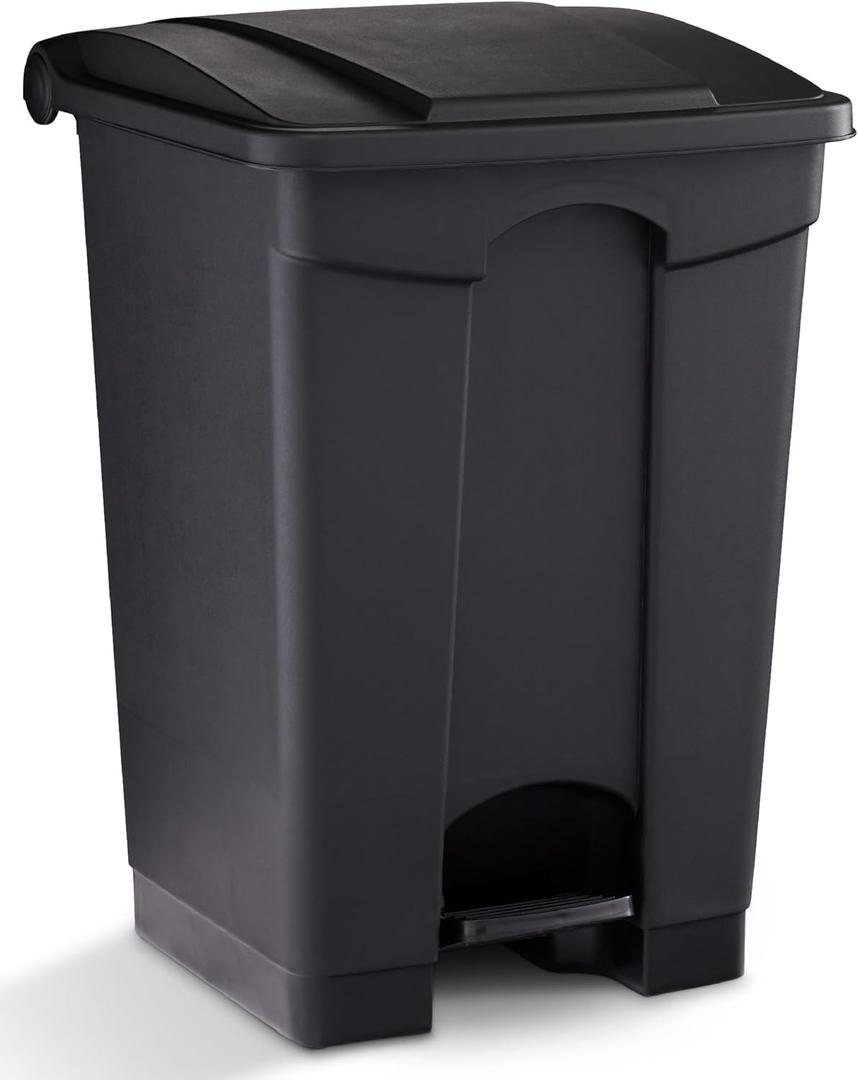 Safco Plastic Step-On Trash Can for Hands-Free Disposal, Great for Home and Commercial Use, 12 Gallon, Black (9925BL)