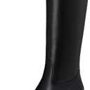 Athlefit Platform Knee High Boots for Women Round Toe Chunky Lug Sole Tall Boots with Side Zipper (9.5, Black)