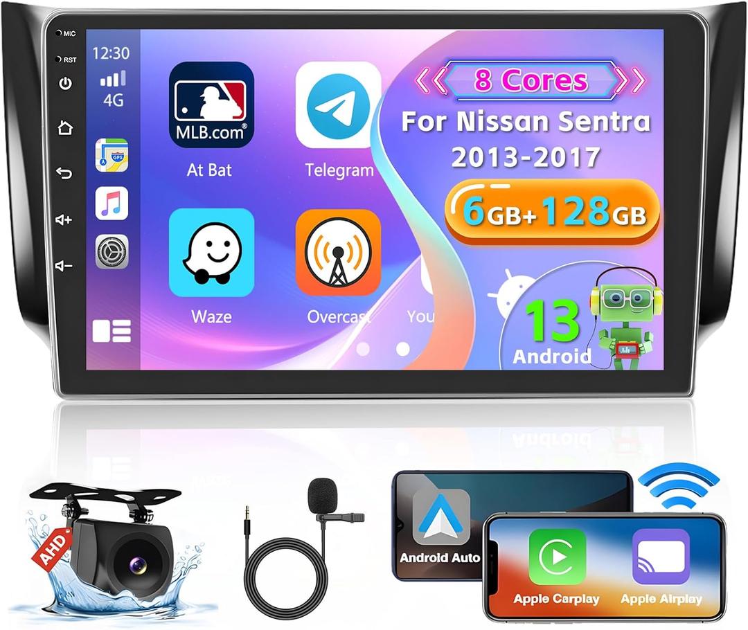 Roinvou [8 Core 6G+128G] for Nissan Sentra 2013-2017 Android Radio with Wireless Carplay Android Auto, 10.1 Inch IPS Touch Screen Car Stereo, Bluetooth 5.0, 32 EQ, GPS, WiFi, 59UI, SWC, Backup Camera