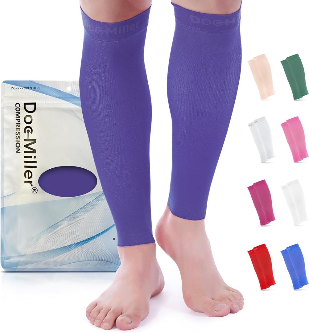 Doc Miller Compression Calf Sleeve for Men & Women, Premium Medical Grade, 15-20mmHg Graduated Support for Running, Calf Tear, Shin Splints, Knee High, Calf Sleeves, 1 Pair (XXX-Large, Violet)