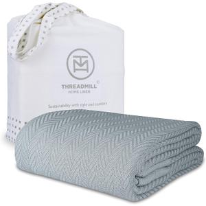 Threadmill Luxury Cotton Blankets for Queen Size Bed | All-Season 100% Cotton Queen Size Blanket | Herringbone Cozy, Soft Breathable Fall Thermal Blanket fits Full Size Bed | Scottish Grey
