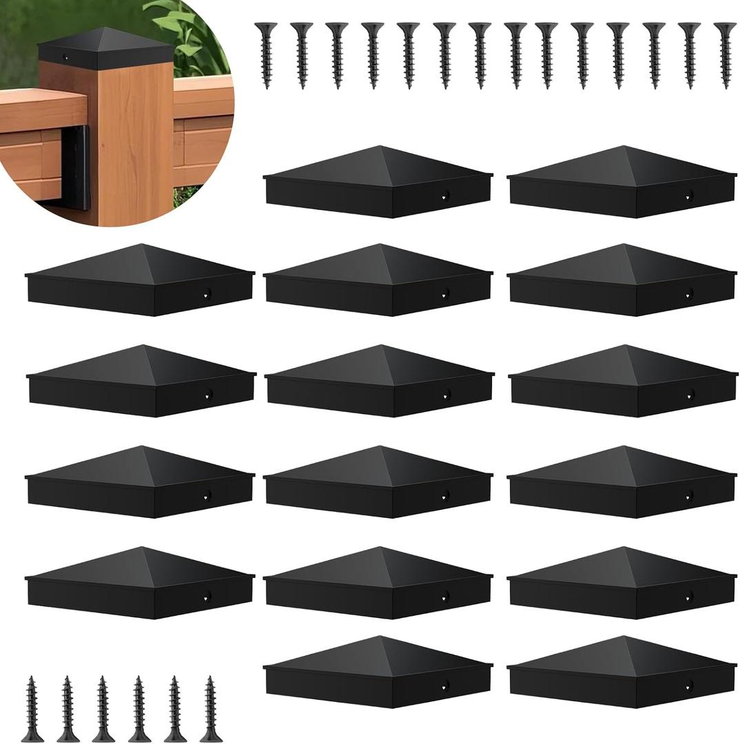 24 Pcs Black 4x 4(Actual 3.5" x 3.5") Aluminum Pyramid Fence Post Caps,Black Matte Post Covers Fit 4x4 Nominal Wood Post for Fence Wood Post of Decks or Corridors