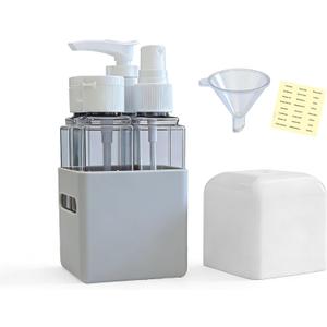 4-in-1 Square Refillable Cosmetic Container Kit, Leak Proof Portable Travel Toiletry Bottles, TSA Approved Travel bottles, Empty Jars for Cosmetics Lotion Shampoo (Light Grey)