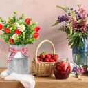 3 Pack Strawberry Mason Jar Table Centerpiece, Artificial Strawberry Home Centerpieces Fake Strawberry Daisy Plants with Faux Leaves for Summer Farmhouse Wedding Decor, Tiered Tray Tabletop Display