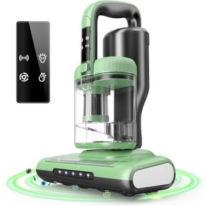 Mattress Vacuum Cleaner Bed Vacuum Versatile Handheld Vacuums with 500W 18Kpa Power Suction & 253.7nm U-V-C Light & Heating Tech & 30000 RPM/Min Brush Roll Rotation Corded (Green)