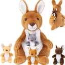5 PCS Kangaroo Stuffed Animal, 16 Inch Mommy Stuffed Kangaroo Plush Toy with 4 Babies Insides, Kangaroos with Joey Plush Toys and Pouch for Kids Birthday Gift Christmas Party Favors