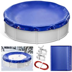Keycci 18FT Round Winter Pool Cover for Above Ground Pools, 4FT Overlap Extra Thick PE Pool Cover Pool Protection with Winch and Cable, Swimming Pool Cover, Cold and UV-Resistant, Blue