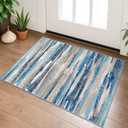 Small Abstract Area Rug, Entryway Rug Washable Door Mat Indoor Entrance, 2x3 Washable Rug Non-Slip, Soft Blue Kitchen Rugs Thin Print Faux Wool Floor Carpet Throw Rugs for Foyer Front Door Sink (Blue Aqua/Beige Taupe Multi)