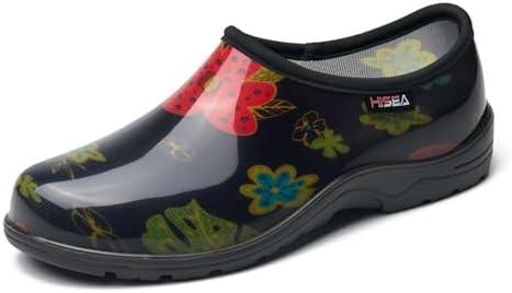 HISEA Waterproof Garden Shoe for Women Outdoor Slip-On Garden Clogs Rubber Rain Boots Short Ankle Booties Rain Shoes with Comfort Insole, Size: 8