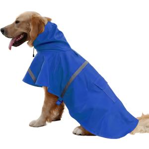 NACOCO Large Dog Raincoat Adjustable Pet Water Proof Clothes Lightweight Rain Jacket Poncho Hoodies with Strip Reflective (XXL, Blue) (2X-Large (Pack of 1))