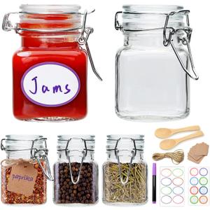 Brajttt Small Glass Jars with Lids,4 oz Spice Jars with Labels,Small Glass Containers with Airtight Hinged Lid for Home Kitchen, Arts & Crafts Projects, Spices, Decoration, Snack Foods (5 Pack)