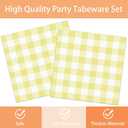 140Pcs Gingham Party Supplies for 20 Guests Thick Paper Plates and Napkins Knives Spoons Forks Cups Disposable Party Set Cutlery for Dinner Baby Shower Wedding Favor(Yellow)