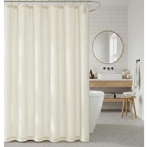 NICETOWN Natural Beige Waterproof Fabric Linen Texture Cloth Shower Curtain Set, 72 Inch Length Farmhouse Bathroom Decor with 12 Rustproof Metal Hooks, 72x72 Inch, 1 Panel, Wrinkle-Free