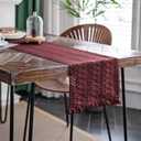 Macrame Table Runner Burgundy Boho Table Runners with Tassels Hand Woven Cotton Table Runner Rustic Farmhouse Table Runners for Bohemian Kitchen Dining Table(12x36in)