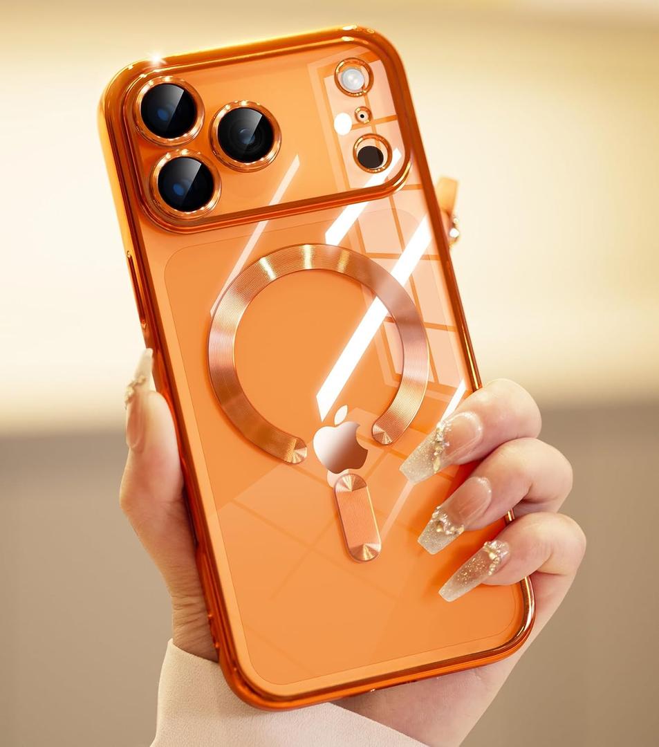 CHICLADY for iPhone 17 Pro Max Case with 1X Screen Protector, [Compatible with MagSafe] [Integrated Camera Protection], Non Yellowing Slim Cute Women Girly Cover for iPhone 17 Pro Max, Cosmic Orange