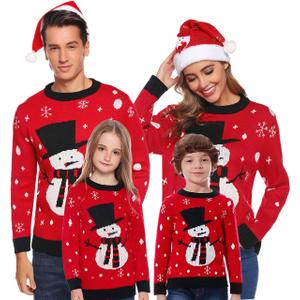 Marvmys Mens Holiday Ugly Sweaters Family Snowman Christmas Sweater Pullover Matching Sets, L