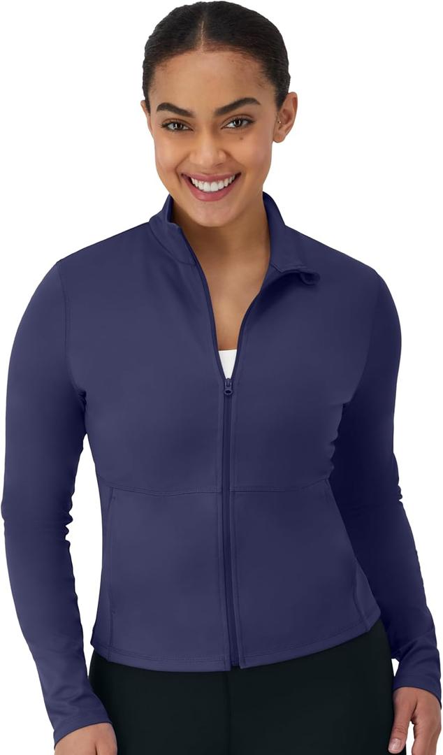 Hanes Women's Jacket, Moves Full-Zip Workout Jacket, Moisture-Wicking Outwear, Soft & Stretchy Athletic Wear for Women S