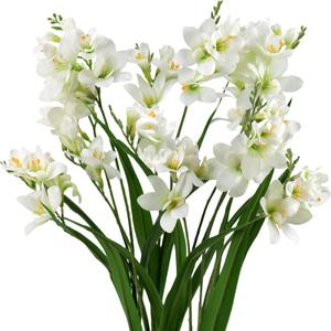 7PCS Artificial Freesia Flowers, Faux Freesia Bouquet for Home Decor, Wedding, Party Floral Arrangements (White)