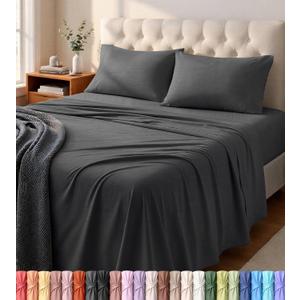 Utopia Bedding Queen Sheet Set - Jersey Knit Sheets 4 Piece – Cotton – Soft T-Shirt Stretchy Sheets (Dark Grey)