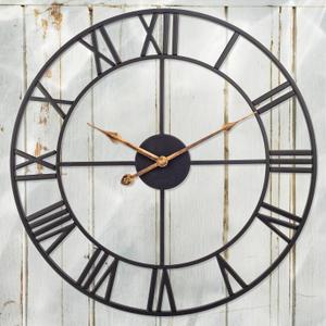 Outdoor Clocks for Patio, Large Outdoor Pool Clock, Vintage Metal Outdoor Clock Silent Battery Operated, European Industrial Skeleton Wall Clock for Backyard/Garden/Fence, 18 in (Roman Black)