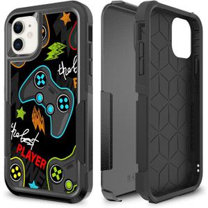 Case for iPhone 11, Gaming Controller Video Game Player Pattern Shock-Absorption Hard PC and Inner Silicone Hybrid Dual Layer Armor Defender Case for iPhone 11