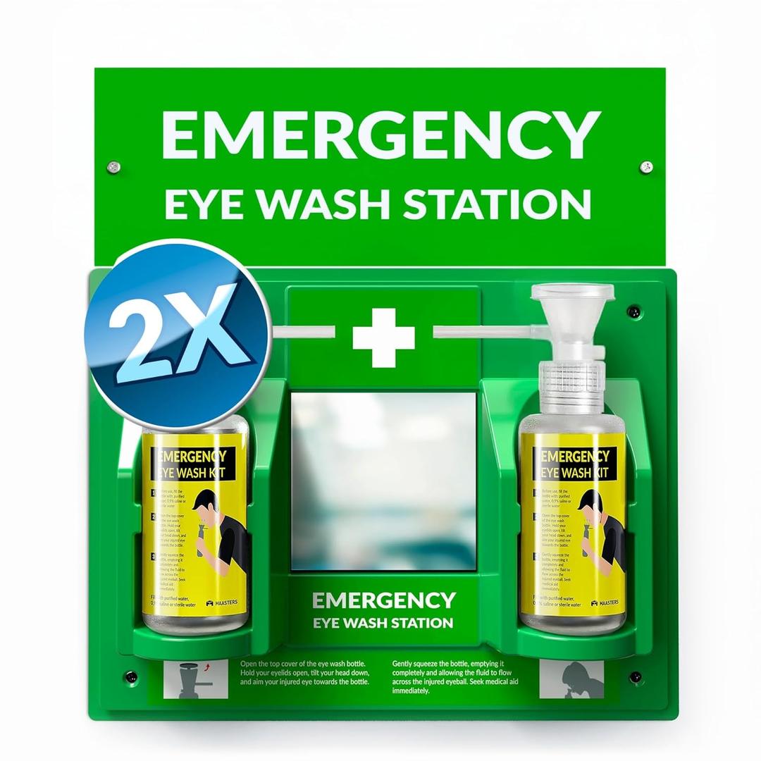 BPA Free Portable Eye Wash Station OSHA Compliant - Wall-Mounted First Aid Eye Wash Kit w/Mirror & 2X 16oz Empty Bottles - No Eye Wash Solution Included - Emergency Eyewash - Set of 2 (Green)
