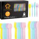 Kochorie 360 Pieces Pastel Plastic Cutlery Set Macaron Colors Disposable Plastic Utensils Colorful Heavy Duty Flatware Set Include 120 Knives 120 Forks 120 Spoons for Easter Birthday Tea Party Wedding
