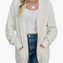 Womens 2024 Open Front Cardigan Fall Casual Long Sleeve Cable Knit Sweater Loose Solid Color Outerwear with Pocket Larg