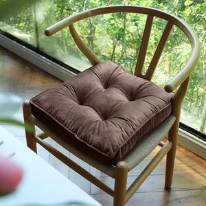 Vctops Soft Velvet Chair Pads with Ties Comfy Solid Seat Cushion for Dining Chairs, Office Chairs, Hardwood Floors (Coffee, 16"x16")