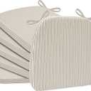 AAAAAcessories D-Shaped Chair Cushions, 2" Thick Dining Chair Pads with Ties and Removable, Machine-Washable Cover, 17" x 16", Set of 6, Natural Sand Pinstripe, 6 Count