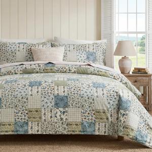 Blue Floral Duvet Cover Set King Size 100% Cotton Botanical Patchwork Vintage Bedding Quilt Cover All Season 3 Pieces Soft Lightweight Comforter Cover
