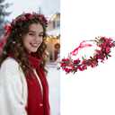 Flower Crown Floral Headpiece Christmas Floral Crown Red Berry Pine Cone Wedding Festivals Flower Headband Girls Boho Photo Props (red)