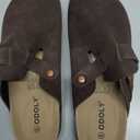 ODOLY Genuine Suede Clogs for Women Men Soft Cork Footbed Leather Mules Comfort Potato Shoes with Arch Support, Coffee, Size: 13.5-14 Women/12-12.5 Men