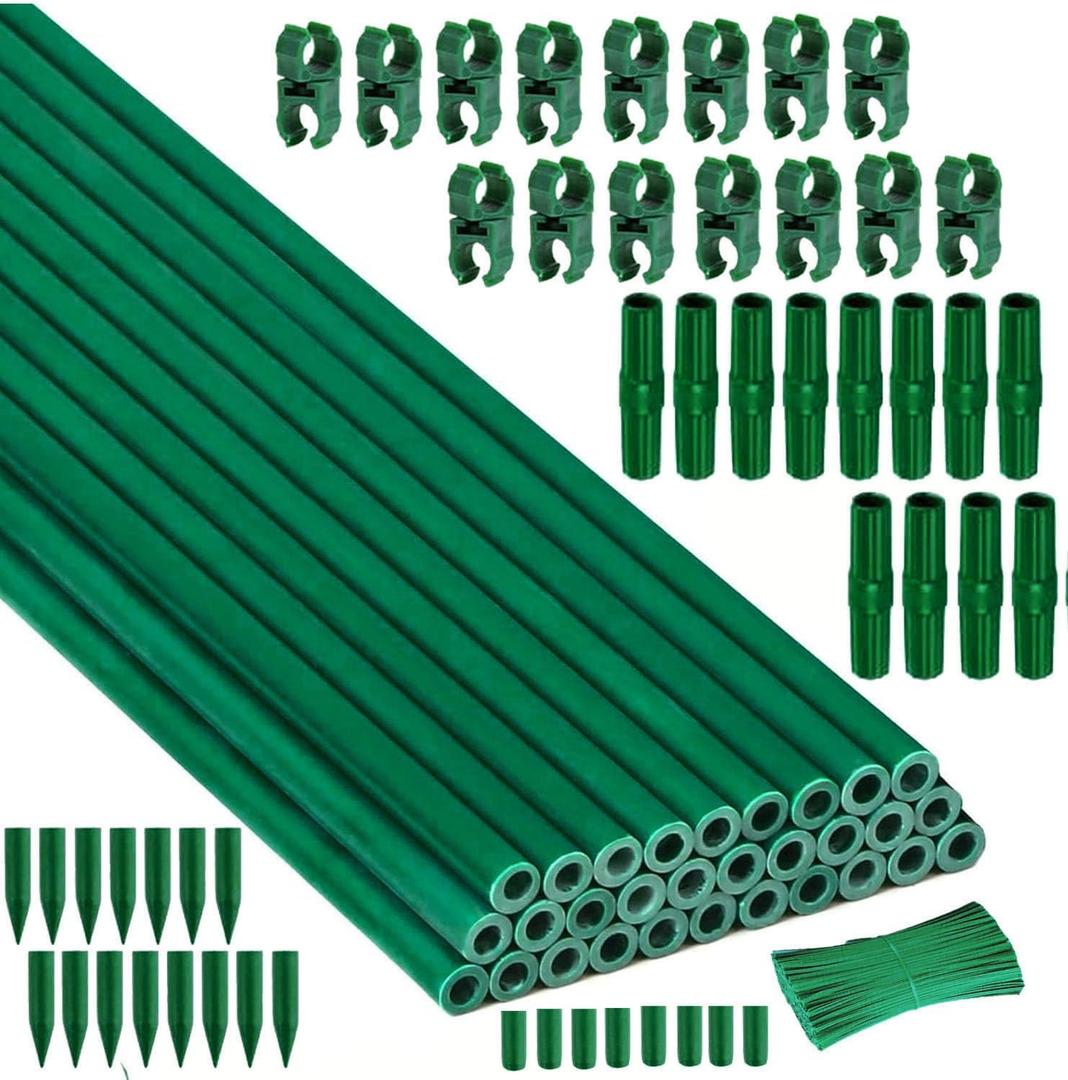 30Sets Garden Stakes Set 120pcs with 14 Inch Plant Sticks and Stake Arms, DIY 4ft 5ft 6ft 7ft 8ft Tomato Stakes, Garden Stakes for Vegetables Tomato Pepper Indoor Outdoor Plants