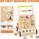 Wooden Baby Walker with Activity Center  Montessori Push Walker Toys for Boys & Girls 18 Months+  Educational Toddler Learning Walker with 10-in-1 Sensory Games