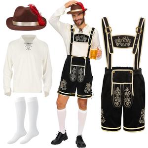 Spooktacular Creations Men's German Bavarian Oktoberfest Costume Set, Beer Costume Hat for Adults Halloween and Beer Festival (Small, Dark)
