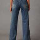 Womens Wide Leg Jeans Mid High Waisted Baggy Straight Leg Stretchy Denim Pants Seamed Long Trousers (Blue)